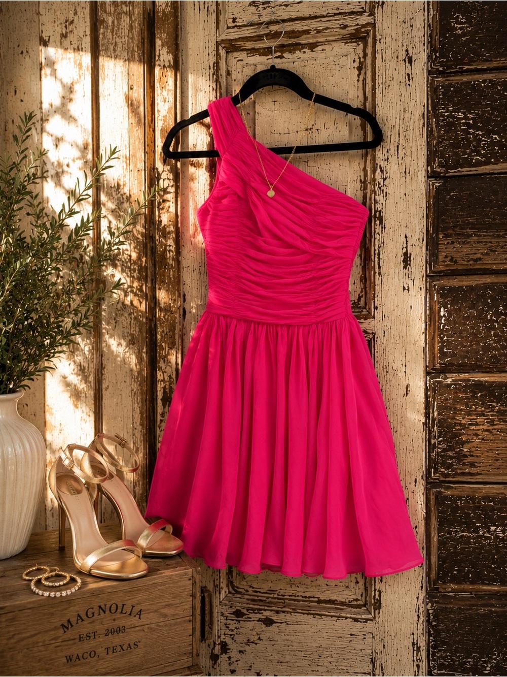 Halston Heritage | Hot Pink Ruched One Shoulder Cocktail Dress | NWT Size 8